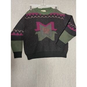 Vintage Pariggi 80s 90s Wool Knitwear Crewneck Sweater Abstract Geometrical Ski